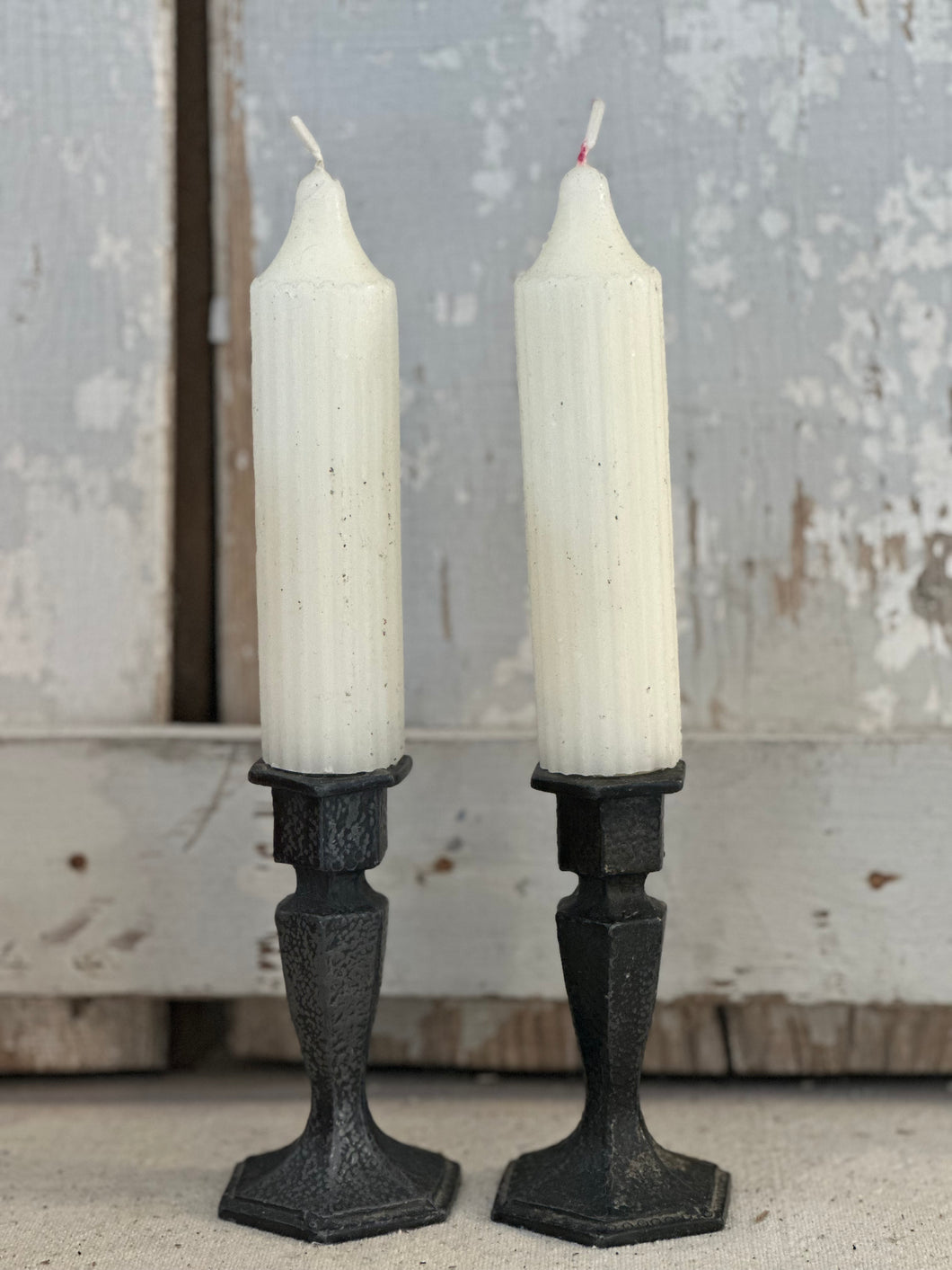 pewter style candle holders - set of two