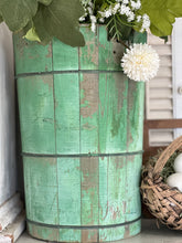 Load image into Gallery viewer, amazing vintage green wooden ice cream bucket, no handle or insides
