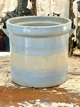 Load image into Gallery viewer, RARE blue and cream refrigerator crock with black wood handle
