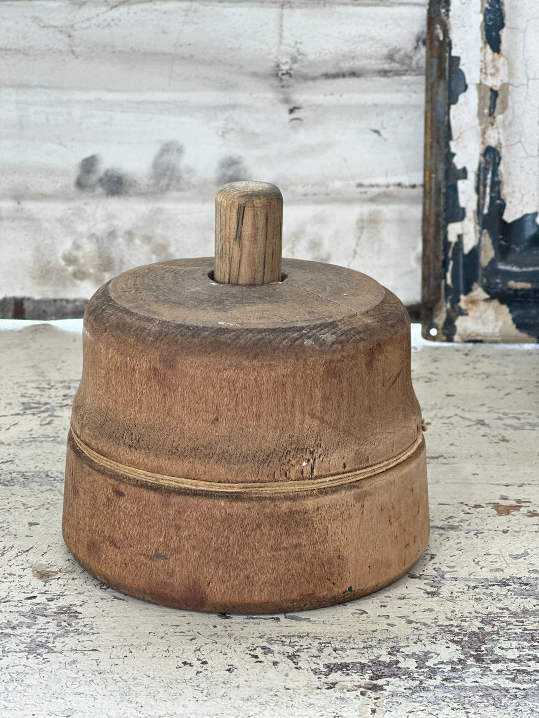 wood flower butter press, repaired