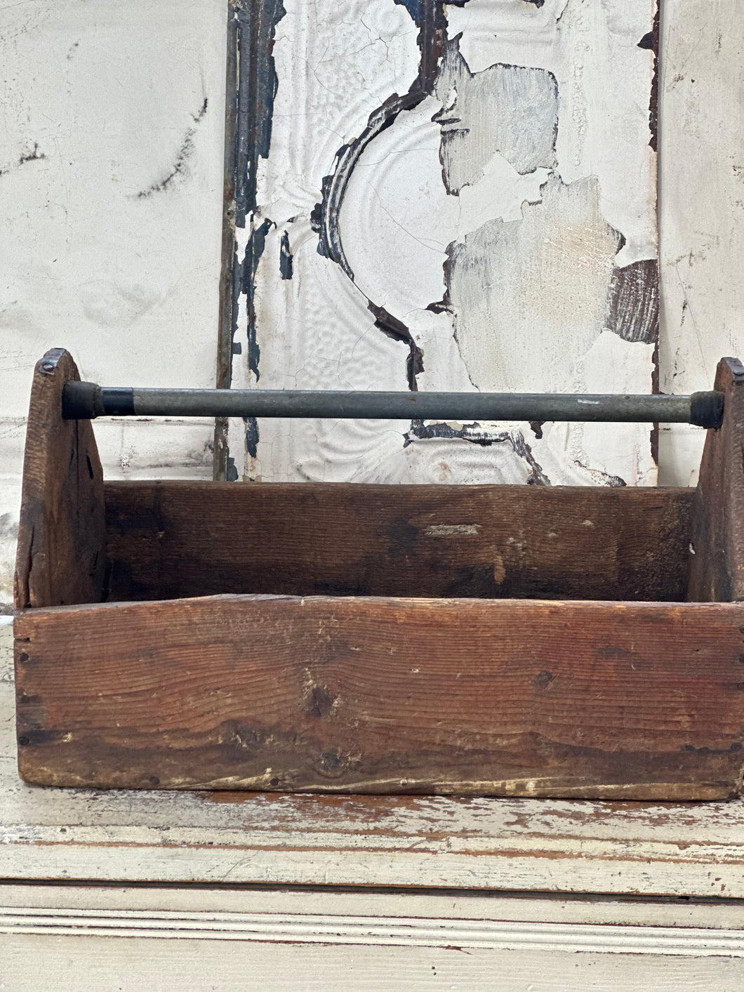handmade wood tool box/carrier with metal handle